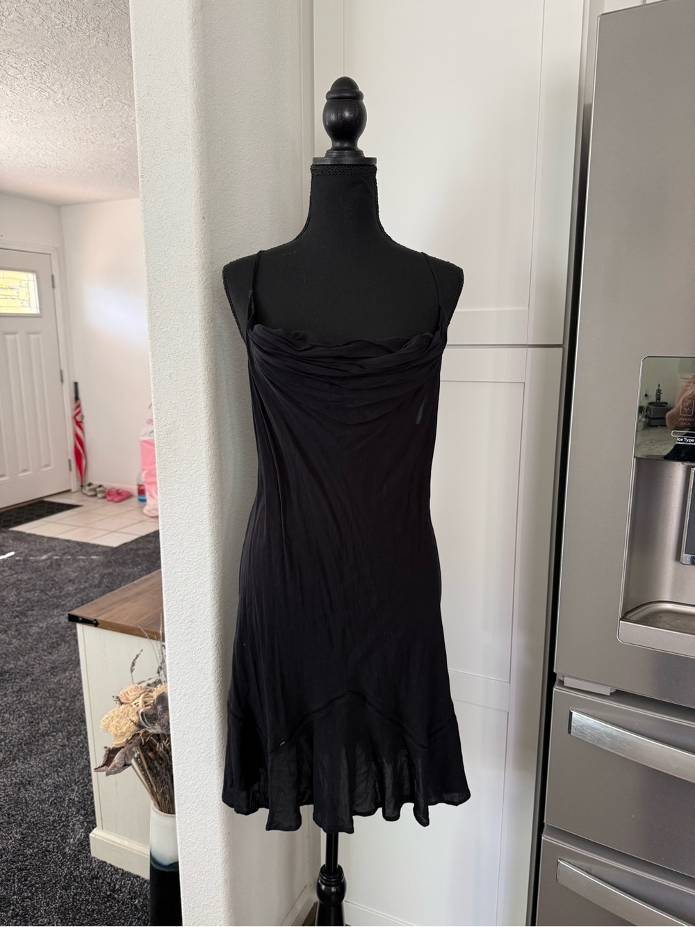 Free People Black Slip Mini Dress with Cowl Neck